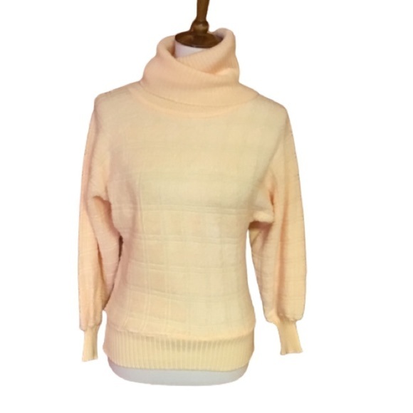 Vintage 70s yellow fuzzy turtleneck sweater - Picture 1 of 9